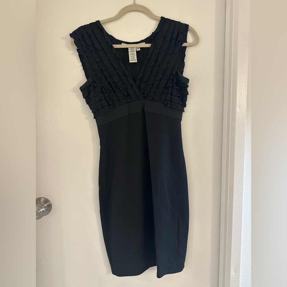 Max Studio Black Sleeveless Stretch Dress with Ruffle Top